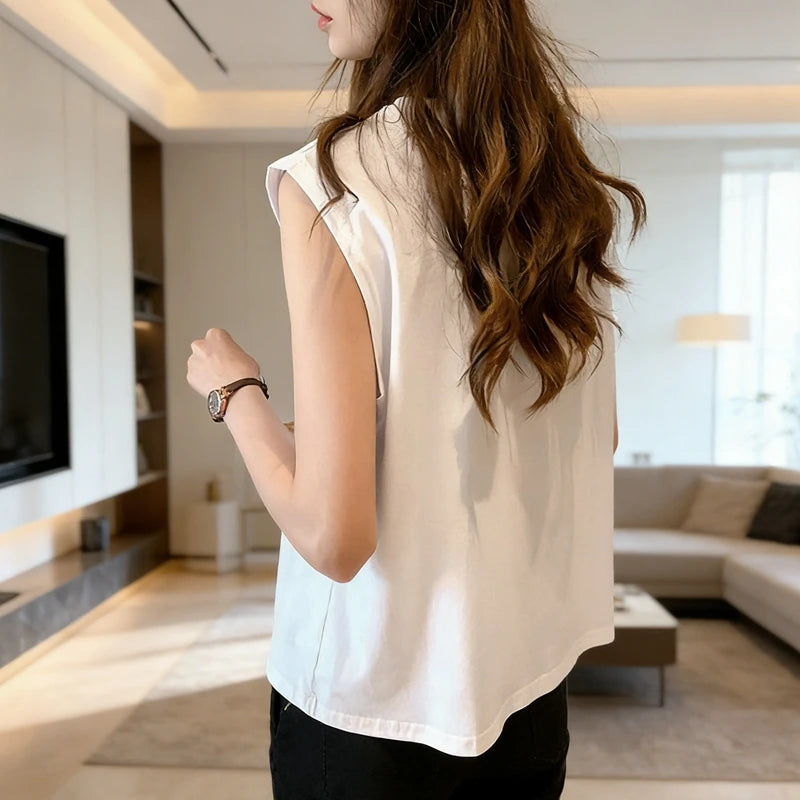 Tank Top Vest Sleeveless Classic Neckline Sweet Design Loose Stretchy Soft Basic Daily Student Summer For Women