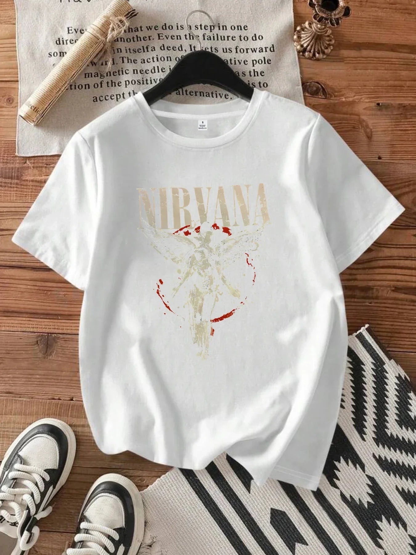 Letters and Angels Round Neck Women's T-shirt Short Sleeves Fashion Printed Half-sleeve Top Versatile & Simple Style