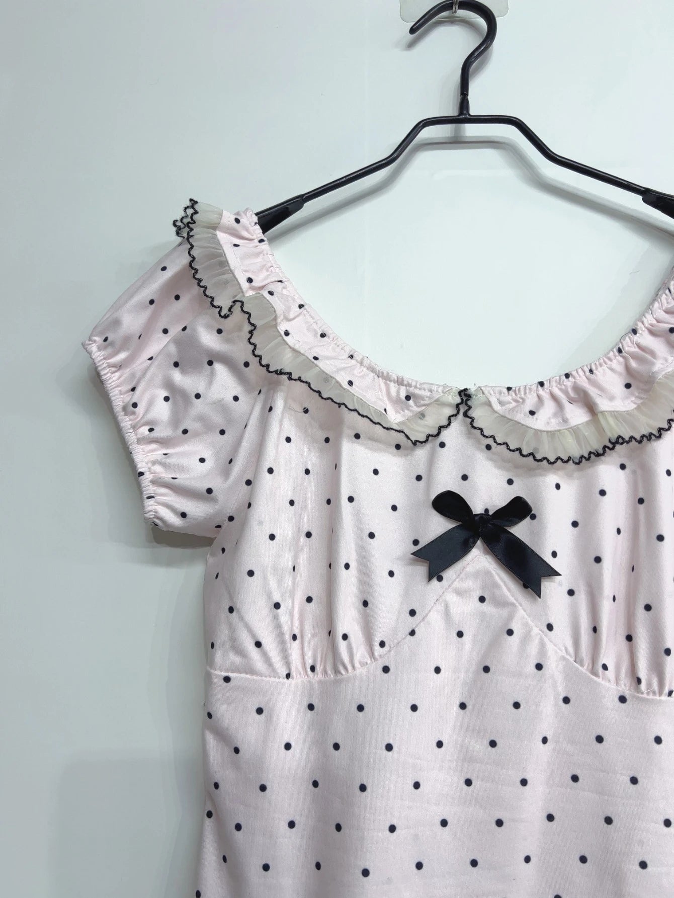 Women Summer Korean Fashion Sweet Bow Tops Vintage Cute Y2K Polka Dot Print Slim Fit Japan Lace Shirt Short Sleeve 2000s Clothes