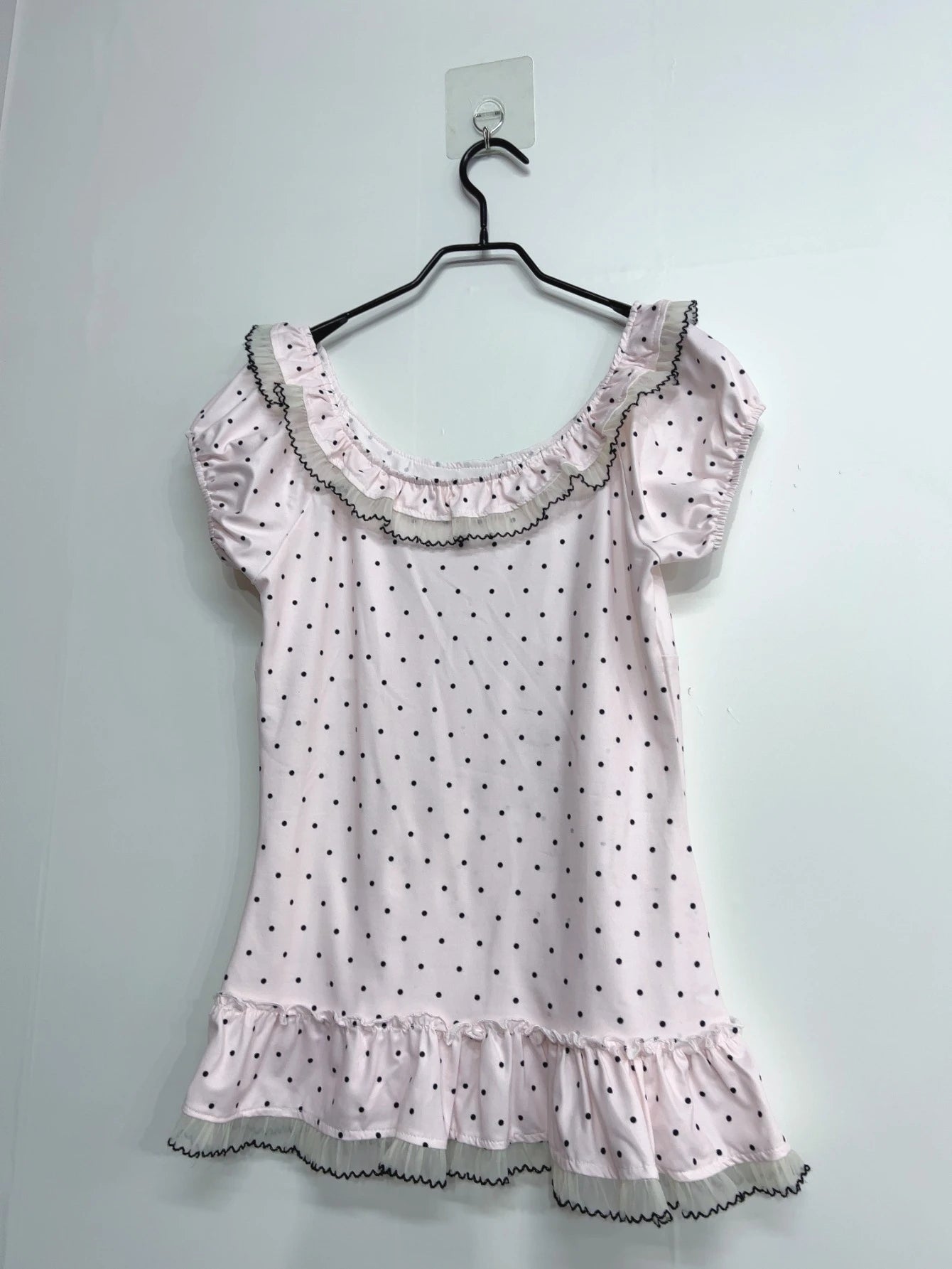 Women Summer Korean Fashion Sweet Bow Tops Vintage Cute Y2K Polka Dot Print Slim Fit Japan Lace Shirt Short Sleeve 2000s Clothes