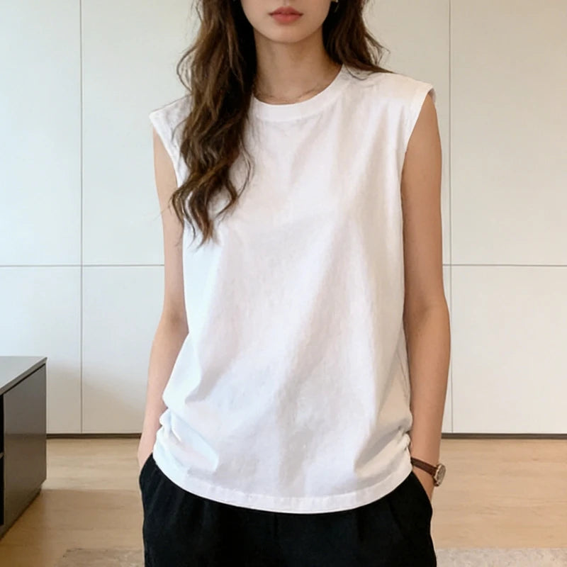 Tank Top Vest Sleeveless Classic Neckline Sweet Design Loose Stretchy Soft Basic Daily Student Summer For Women