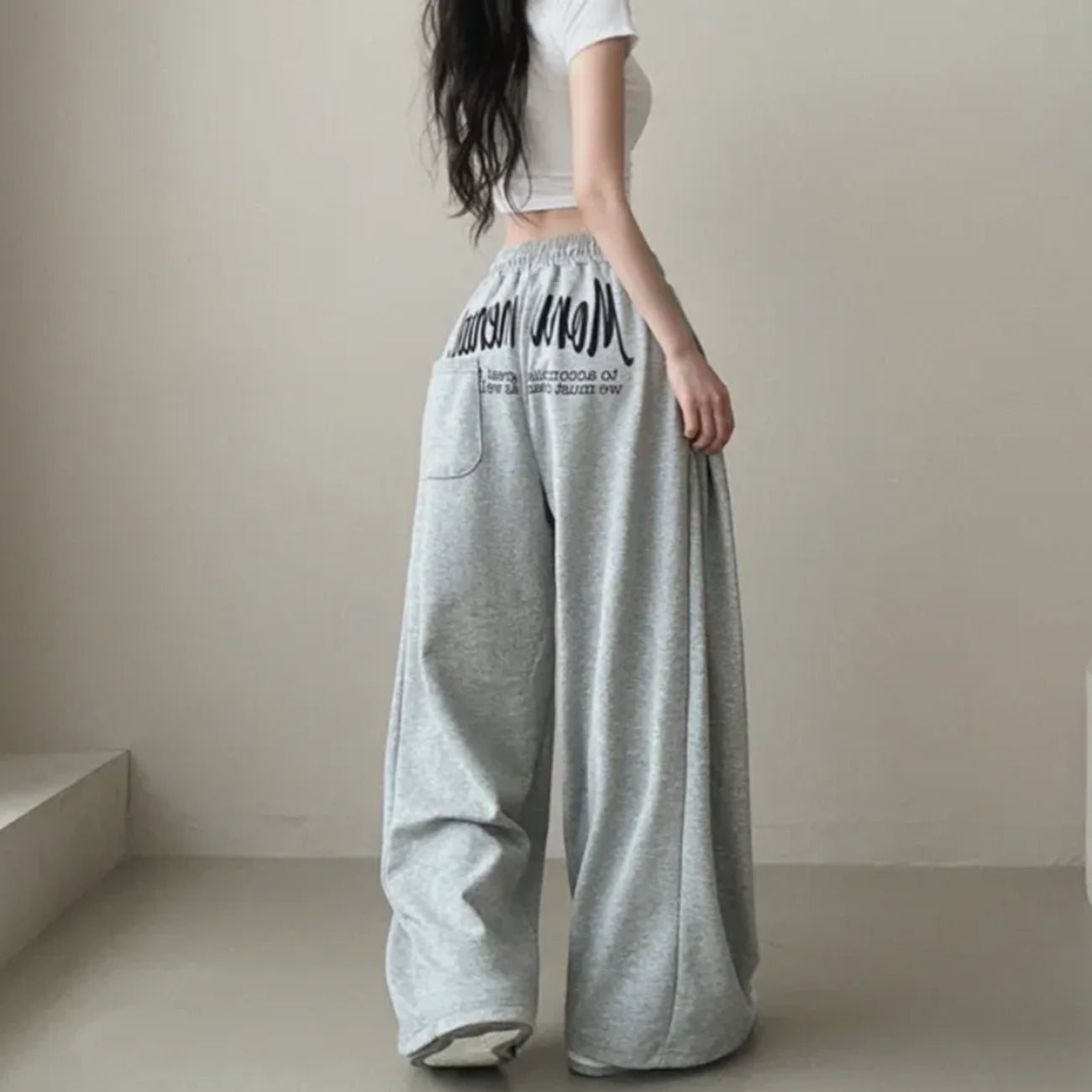Y2k Drawstring Printing Sweatpants Women Bf Hip Hop Women Fashion Streetwear Sports Trousers Loose Casual Wide Leg Pants