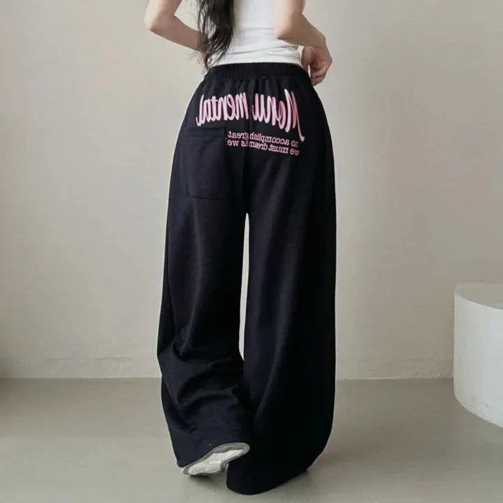 Y2k Drawstring Printing Sweatpants Women Bf Hip Hop Women Fashion Streetwear Sports Trousers Loose Casual Wide Leg Pants
