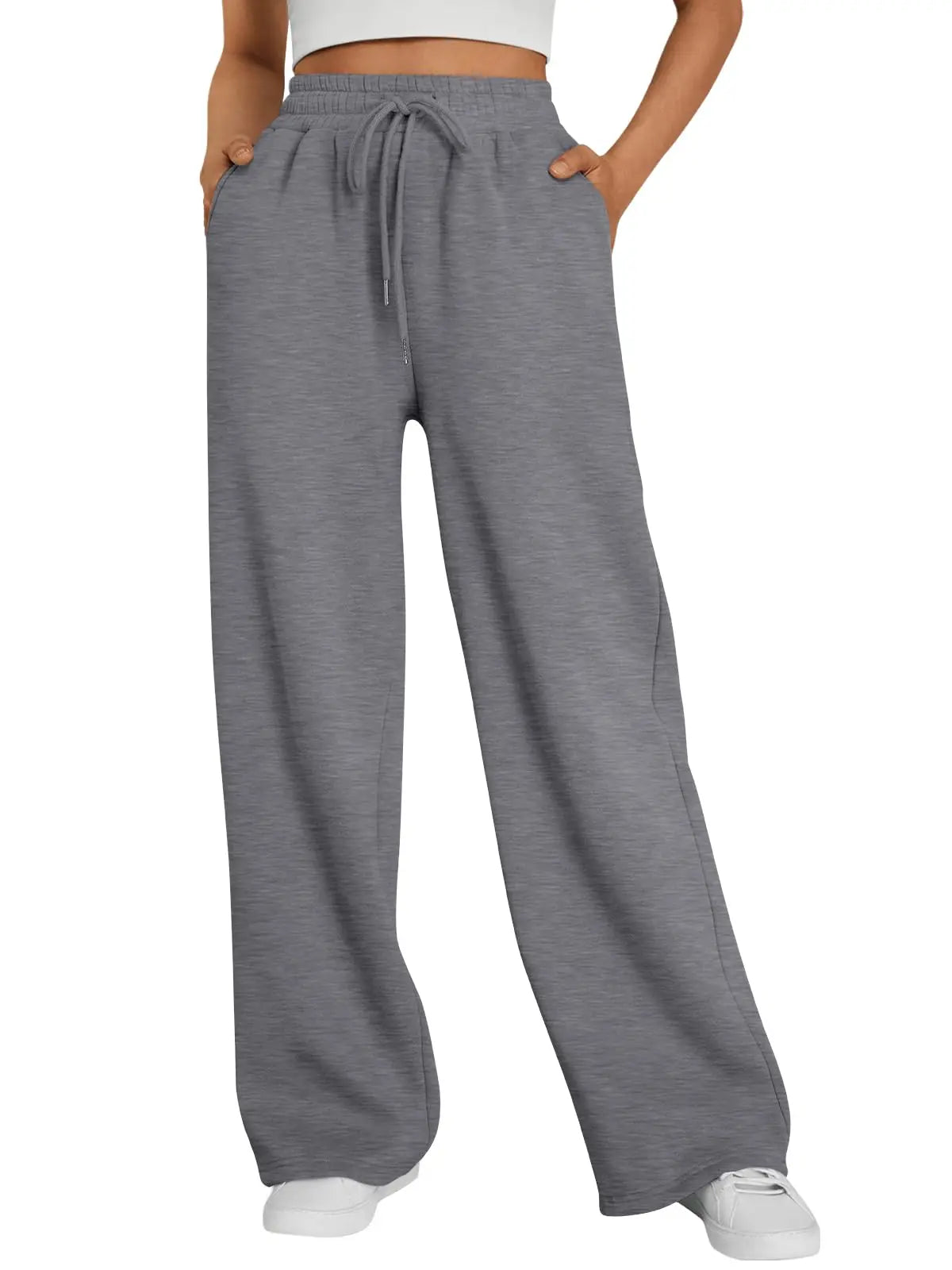2026 New Harajuku Wide Leg Sweatpants Women Streetwear Baggy Oversize Gray Sports Pants Woman Drawstring Casual Joggers Trousers
