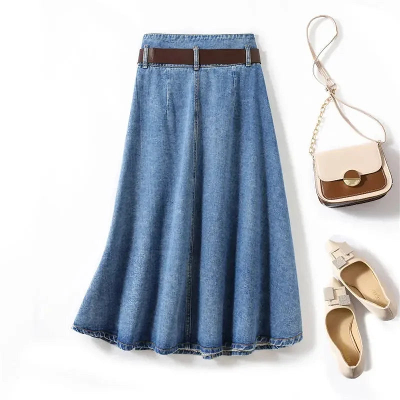 2026 Spring Summer New Fashion High Waist Slimming A-line Design Sense Denim Half Skirt for Women Medium Long Casual Half Skirts