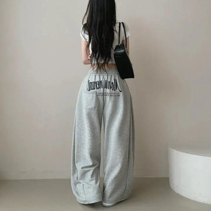 Y2k Drawstring Printing Sweatpants Women Bf Hip Hop Women Fashion Streetwear Sports Trousers Loose Casual Wide Leg Pants