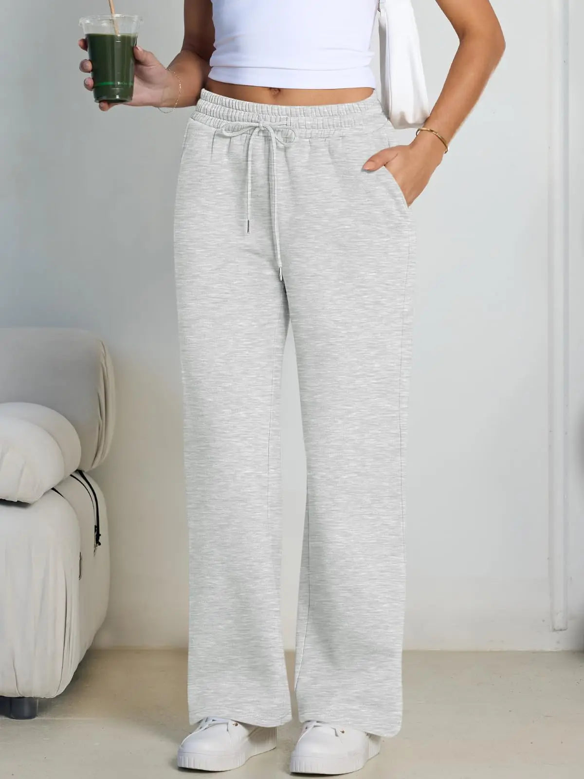 2026 New Harajuku Wide Leg Sweatpants Women Streetwear Baggy Oversize Gray Sports Pants Woman Drawstring Casual Joggers Trousers
