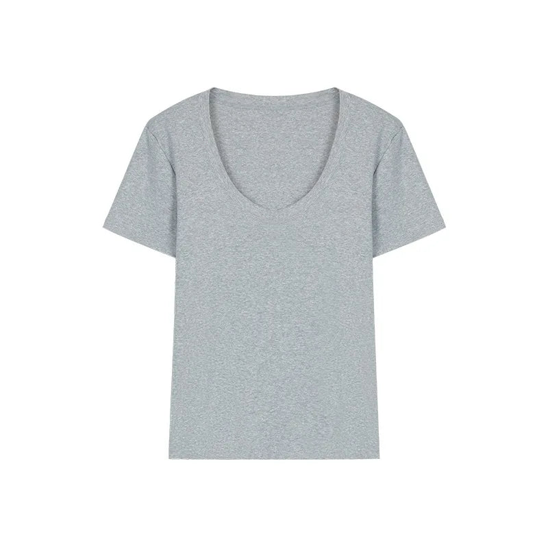 Woman Clothing Short Sleeve T-shirt Slim Fit Tops Female U-Neck Sexy Summer New Tee Shirt Street Wear Solid Casual Crop Tops Y2K
