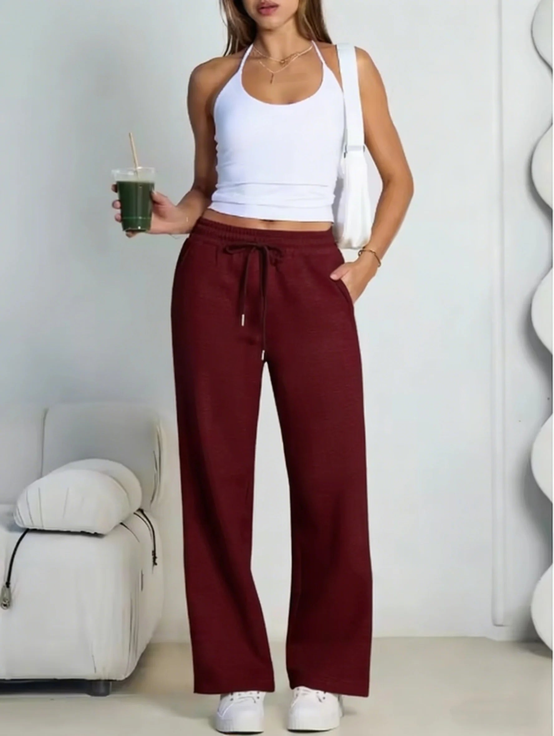 2026 New Harajuku Wide Leg Sweatpants Women Streetwear Baggy Oversize Gray Sports Pants Woman Drawstring Casual Joggers Trousers