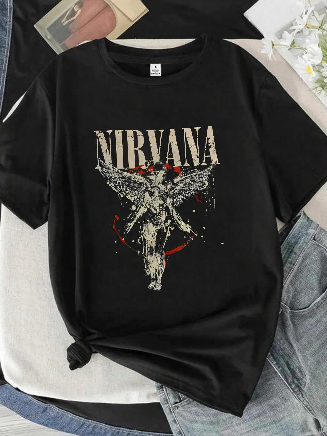 Letters and Angels Round Neck Women's T-shirt Short Sleeves Fashion Printed Half-sleeve Top Versatile & Simple Style