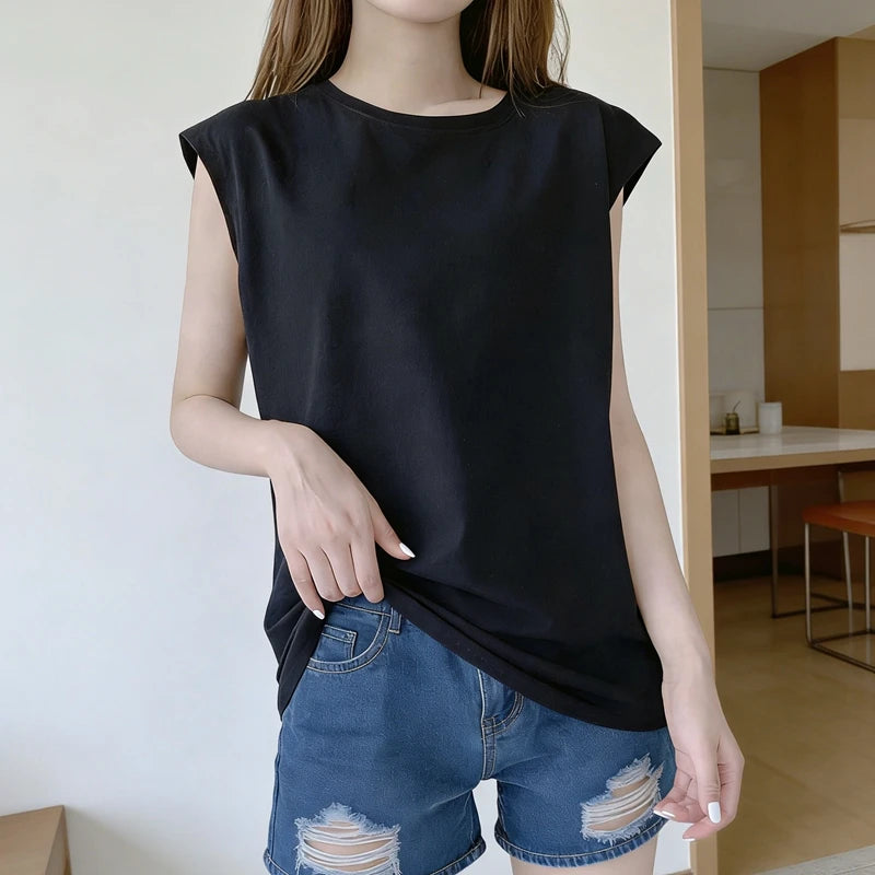 Tank Top Vest Sleeveless Classic Neckline Sweet Design Loose Stretchy Soft Basic Daily Student Summer For Women