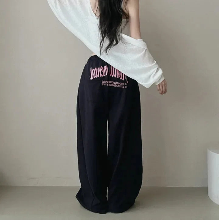 Y2k Drawstring Printing Sweatpants Women Bf Hip Hop Women Fashion Streetwear Sports Trousers Loose Casual Wide Leg Pants