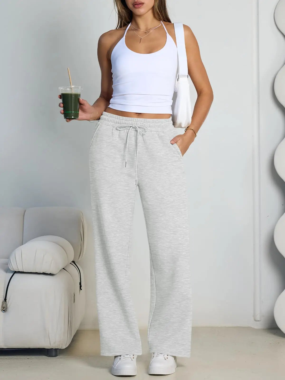 2026 New Harajuku Wide Leg Sweatpants Women Streetwear Baggy Oversize Gray Sports Pants Woman Drawstring Casual Joggers Trousers