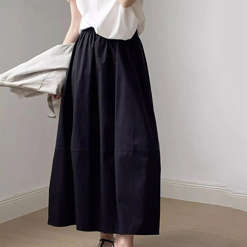 Spring Summer White Long Skirts for Woman Elegant Elastic High Waist Flared Umbrella Skirt Woman Casual Solid A-Line Maxi Skirt