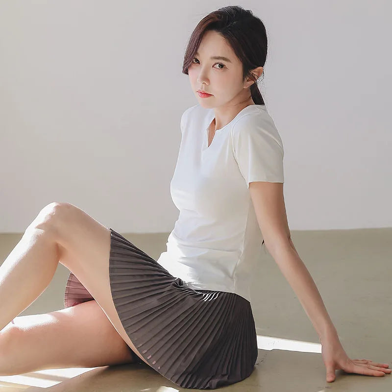 2026 New Spring Summer Women's Pleated Skirt High Waist Slim Fit Anti-Exposure Elastic Flowy Running Sports Skort Fitness Skirt