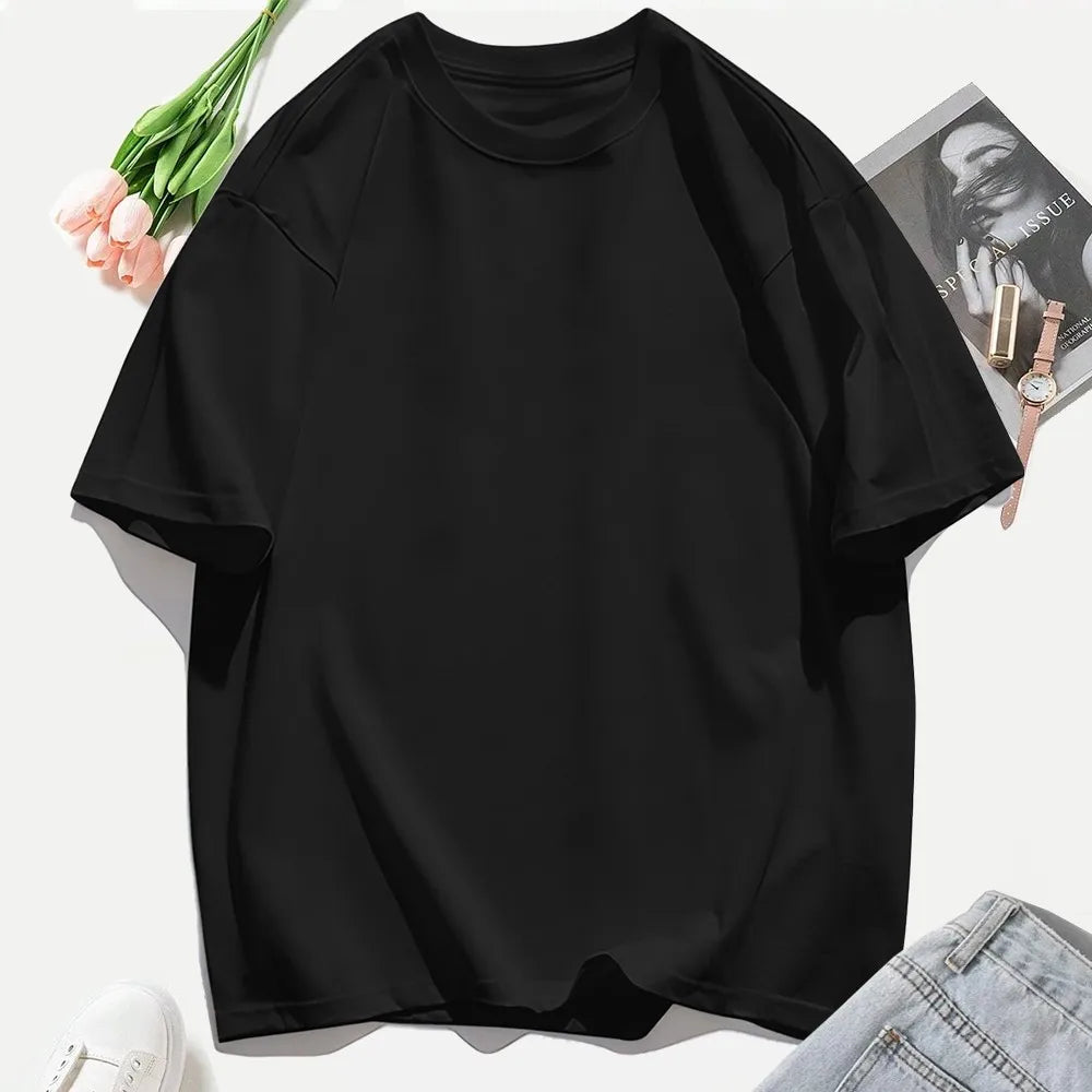 100% Cotton Summer Solid Color T Shirts O-Neck T-Shirt Soft Multicolor Sportswear Trendy Oversized Casual Tops For Women