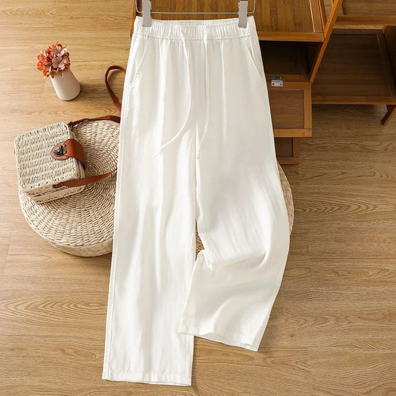 White Wide Leg Pants Women Summer High Waist Relaxed Fit Casual Trousers Loose Floor Length