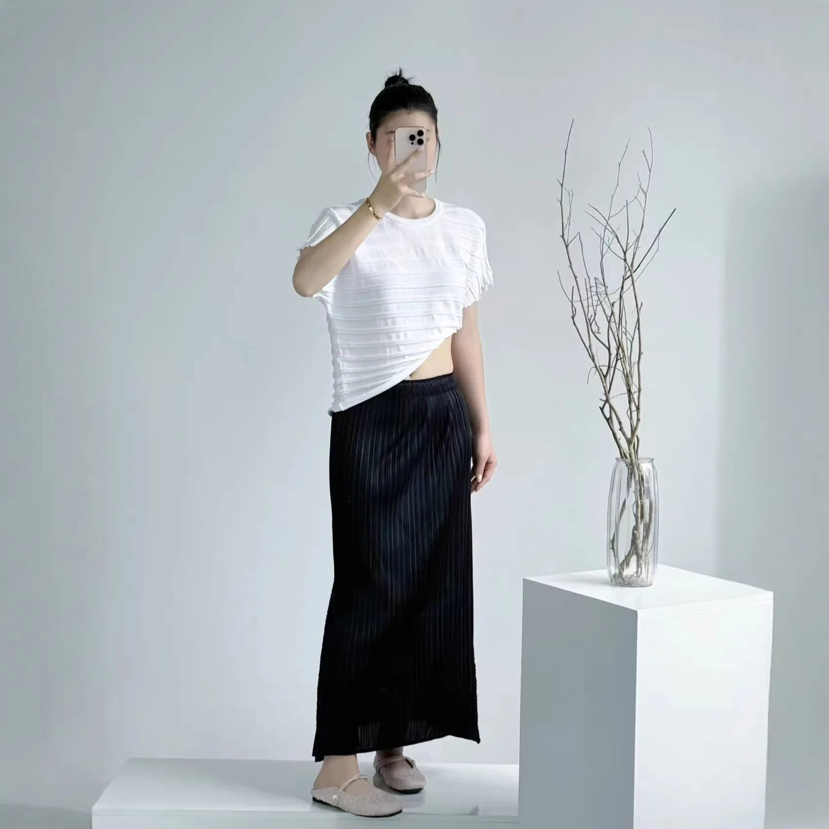 Miyake Pleated Women's Casual Skirt 2026 Summer Japanese Design Irregular Design Loose Slimming Casual Fishtail Skirt