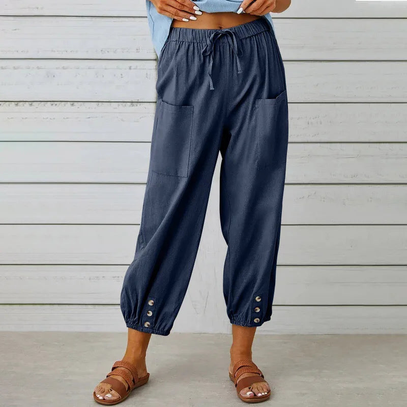 2025 Summer Cotton Linen Wide Leg Pants for Women Pants Full Length Casual Pants Female Solid Loose High Waist Straight Trousers
